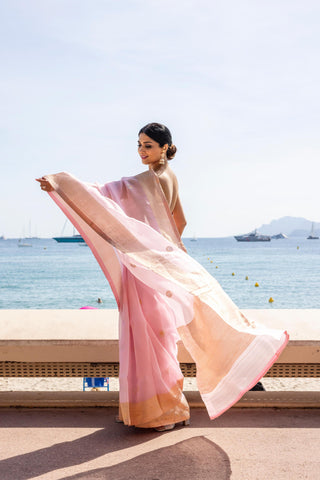 Anjali Phogat's Baby Pink Organza Saree (Made to Order)