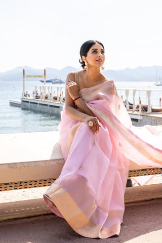 Anjali Phogat's Baby Pink Organza Saree (Made to Order)