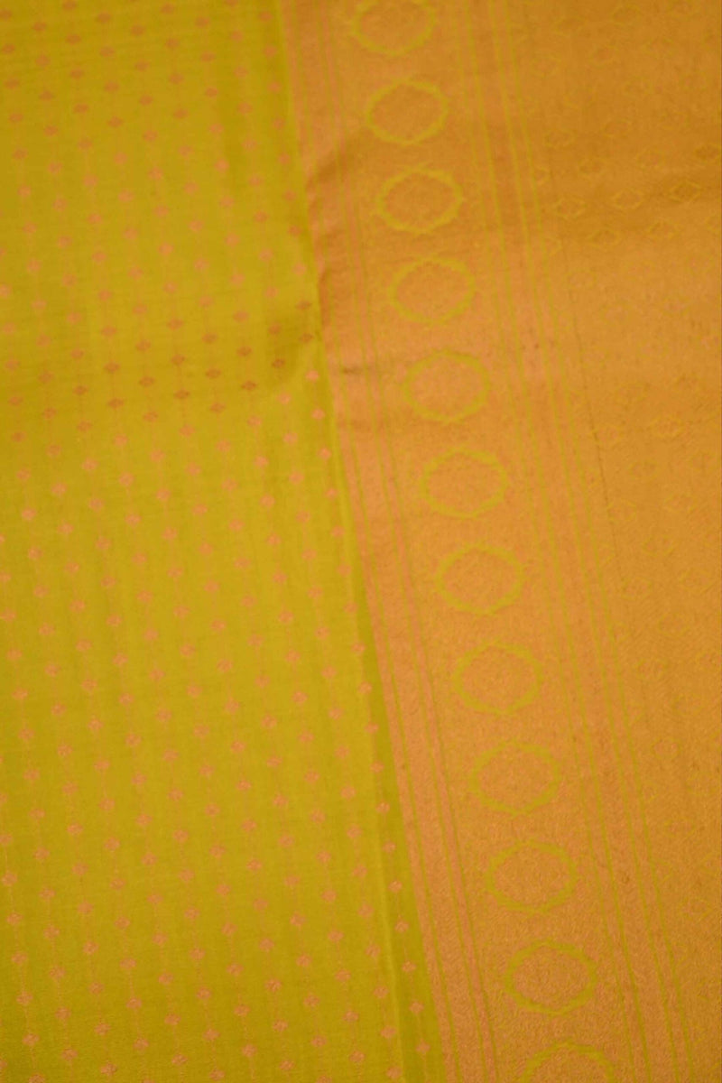 Lime Green Handloom Kanchipuram Silk Saree with Copper Zari