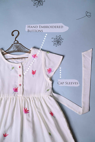 Creamy Viscous Rayon Dress with Lotus