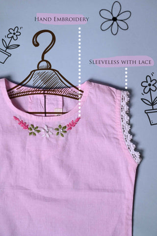 Cool Casual Pink Top with Floral Embroidery
