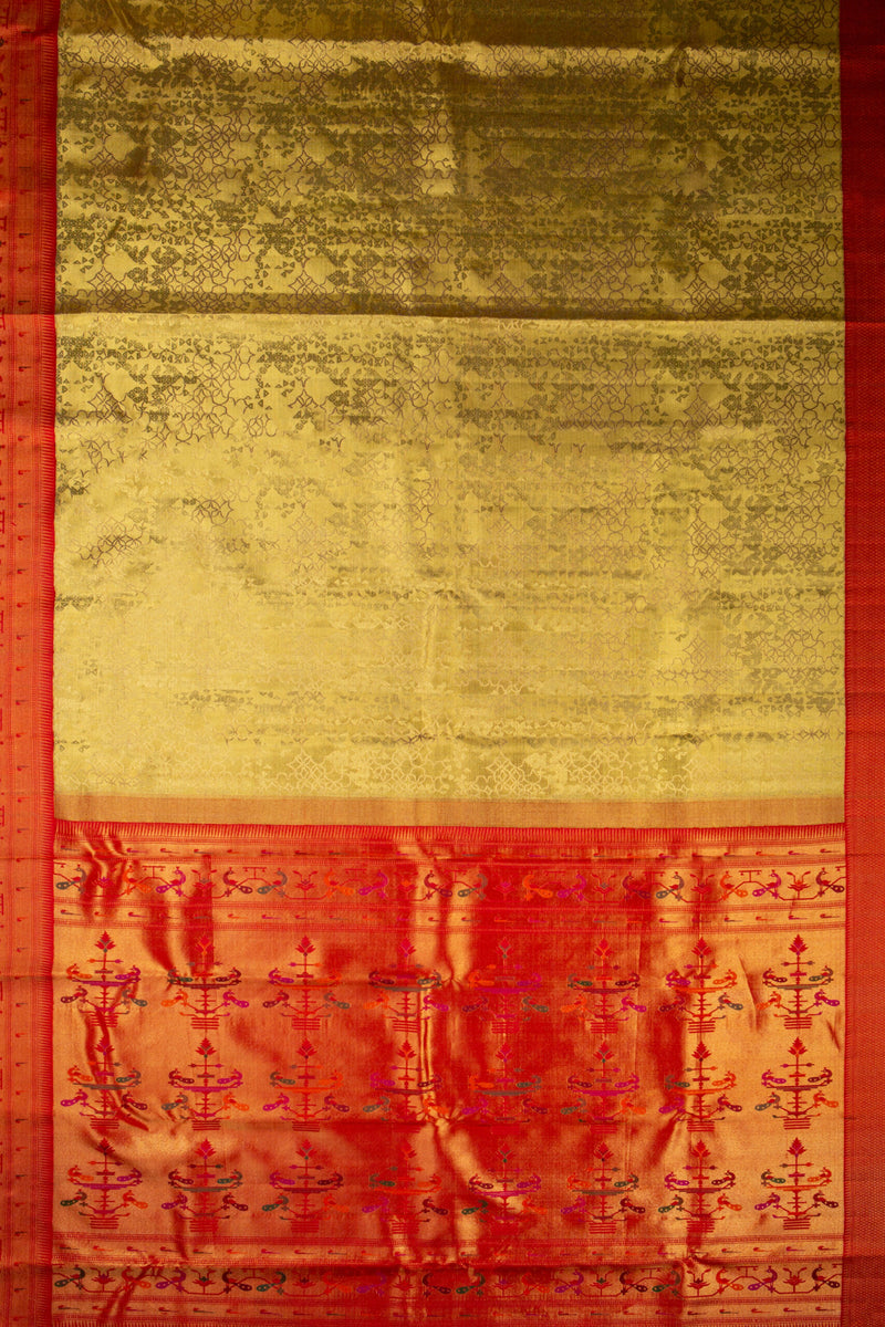 Gold Kanchipuram Silk Saree with Red Paithani Pallu
