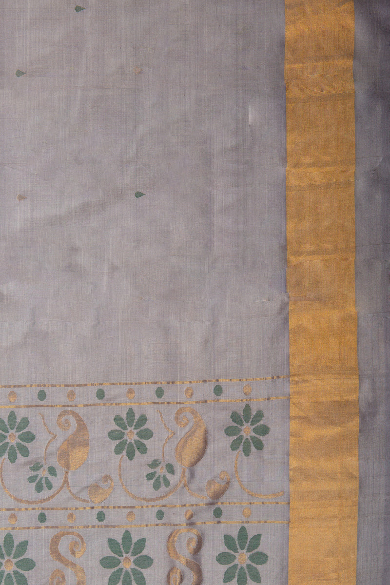 Grey Handloom Uppada Saree with Golden Border
