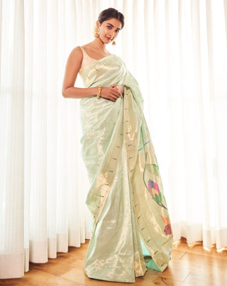 Pooja Hegde's Handloom Paithani Sky Blue Saree (Made to Order)