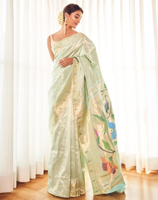 Pooja Hegde's Handloom Paithani Sky Blue Saree (Made to Order)