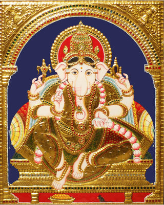 Ganesha Tanjore Painting with Mushika Vahana