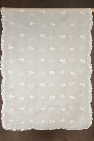 Off white Kota Doria dupatta with scalloped floral embroidery border