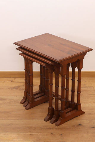 Solid teakwood trio nesting tables with turned legs
