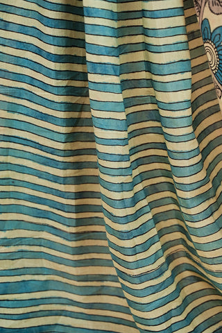 Hand-painted Kalamkari silk saree with floral motifs