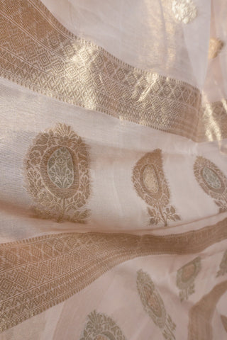 Dual Tone Rose Gold Art Silk Tissue Saree with Intricate Indian Motifs