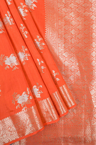 Rusty Orange Pure Silk Saree with Gold and Silver Zari Florals handwoven silk saree