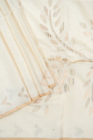 Beige Mulberry Tussar Saree with Fine Jamdani Weave handwoven silk saree