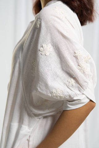 Handcrafted floral white linen layering piece