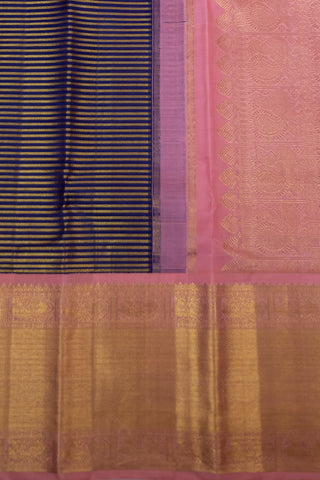 Elegant Navy Blue and Coral Pink kanjivaram Silk Saree with Pure Gold Zari