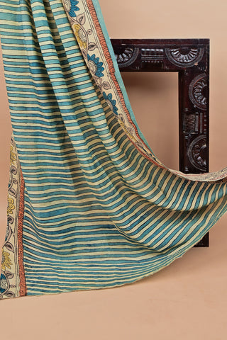 Hand-painted Kalamkari silk saree with floral motifs