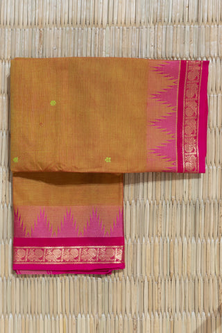 Mustard and Pink Chettinad Cotton Saree with Annapakshi Motifs