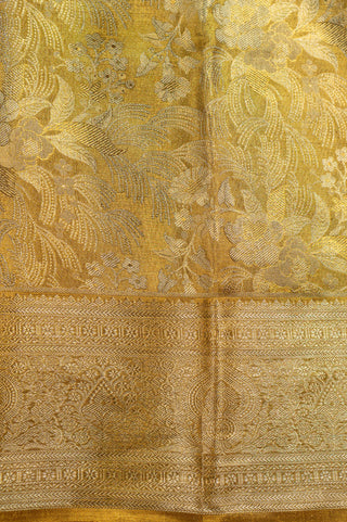 Golden Kanjivaram Tissue Silk Saree with floral brocade and intricate zari