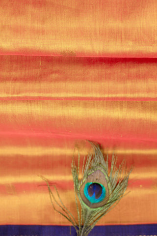 handwoven rusty orange silk cotton saree with peacock zari border handcrafted saree from Madhurya