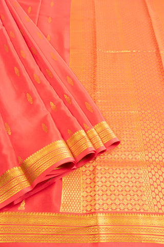 Traditional Coral Mysore Silk Saree with Rich Zari Work