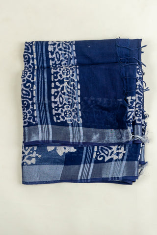 Classic Indigo Mul Cotton Saree - Shimmering Border Design