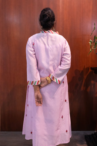 Valentine's Dream: Blush Pink Hand-Painted & Embroidered Chanderi Silk Suit Set with Dupatta