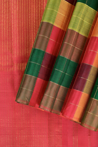 Multi-Colored Kanjivaram Silk Saree with Gold Zari Checks