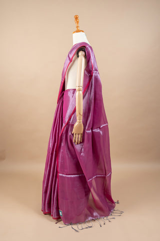 Purple Cotton Tissue Handloom Saree with Dark Tassels