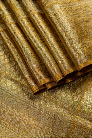 Golden Kanjivaram Tissue Silk Saree with floral brocade and intricate zari