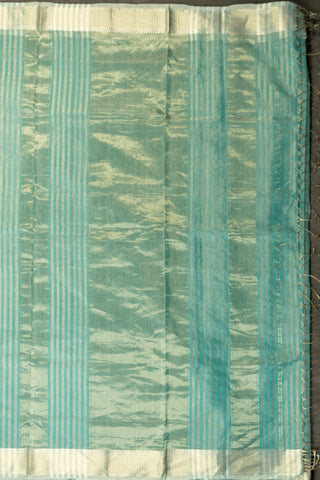 Aqua Blue and Gold Zari Striped Maheshwari Saree