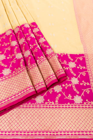 Off-white Silk saree with Fuschia border