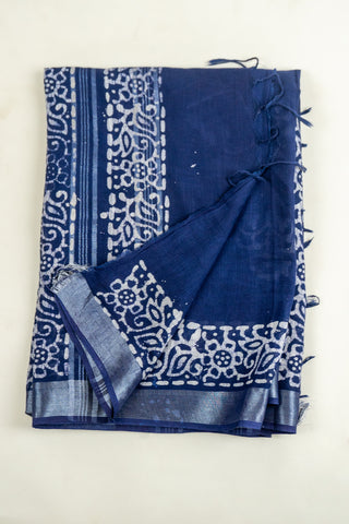 Classic Indigo Mul Cotton Saree - Shimmering Border Design