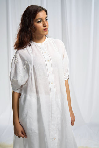 White linen multi-way flora overlay for women