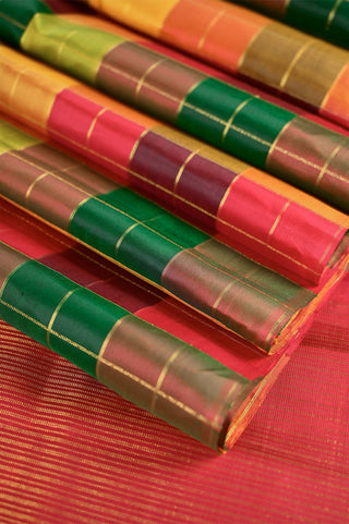 Multi-Colored Kanjivaram Silk Saree with Gold Zari Checks