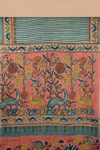 Hand-painted Kalamkari silk saree with floral motifs