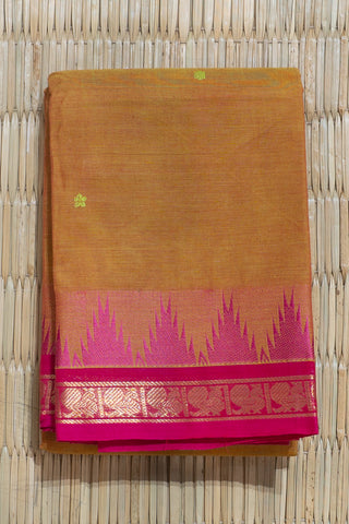 Mustard and Pink Chettinad Cotton Saree with Annapakshi Motifs
