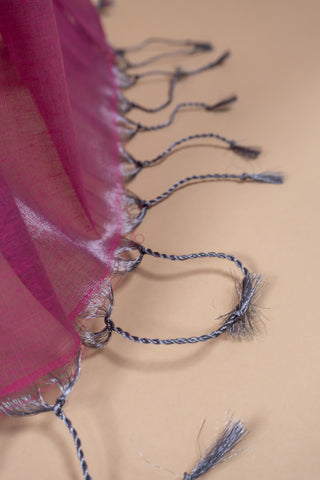 Purple Cotton Tissue Handloom Saree with Dark Tassels