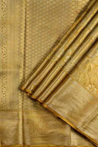 Golden Kanjivaram Tissue Silk Saree with floral brocade and intricate zari