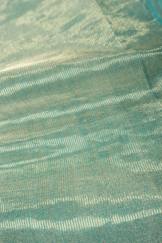 Aqua Blue and Gold Zari Striped Maheshwari Saree