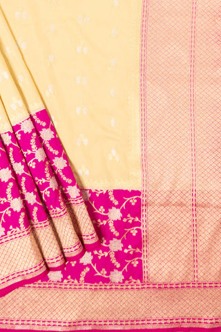 Off-white Silk saree with Fuschia border