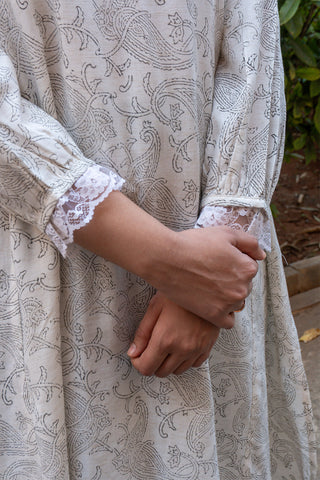 Off-white Linen Kurta Set with Brown Pants