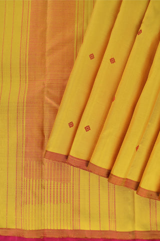 Turmeric Yellow Kanjivaram Silk Saree with Scarlet Buttas and Contrast Border