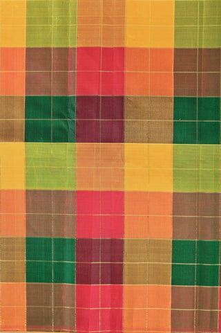 Multi-Colored Kanjivaram Silk Saree with Gold Zari Checks