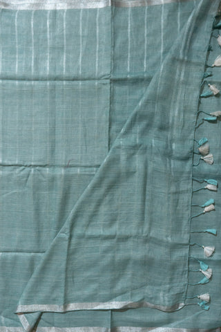 Sea Blue and Silver Pure Linen Saree
