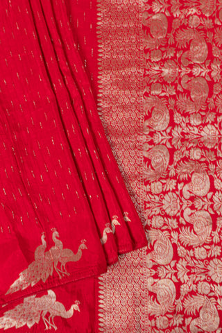 Bright Red Silk saree with Peacock Motifs