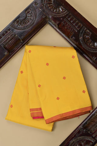 Turmeric Yellow Kanjivaram Silk Saree with Scarlet Buttas and Contrast Border