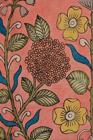 Hand-painted Kalamkari silk saree with floral motifs