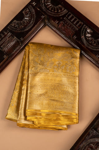 Golden Kanjivaram Tissue Silk Saree with floral brocade and intricate zari