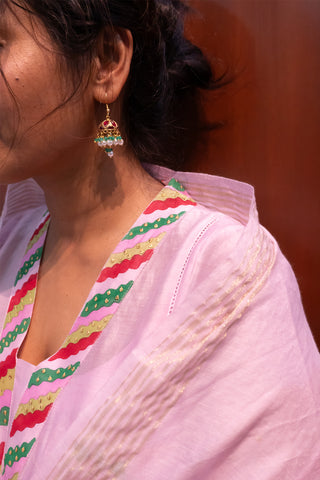 Traditional Gold Jhumkas with Ruby and Emerald Accents