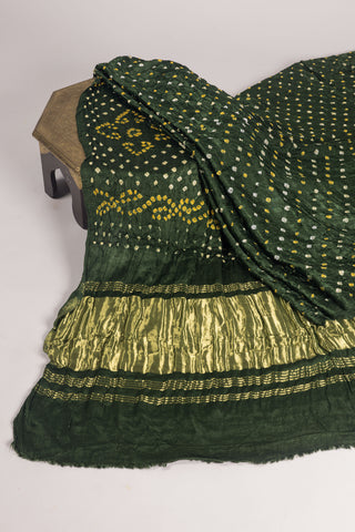Dark Green Modal Satin Bandhani Saree with zari border