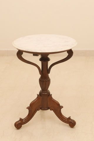 Regency style marble top table with carved teakwood pedestal